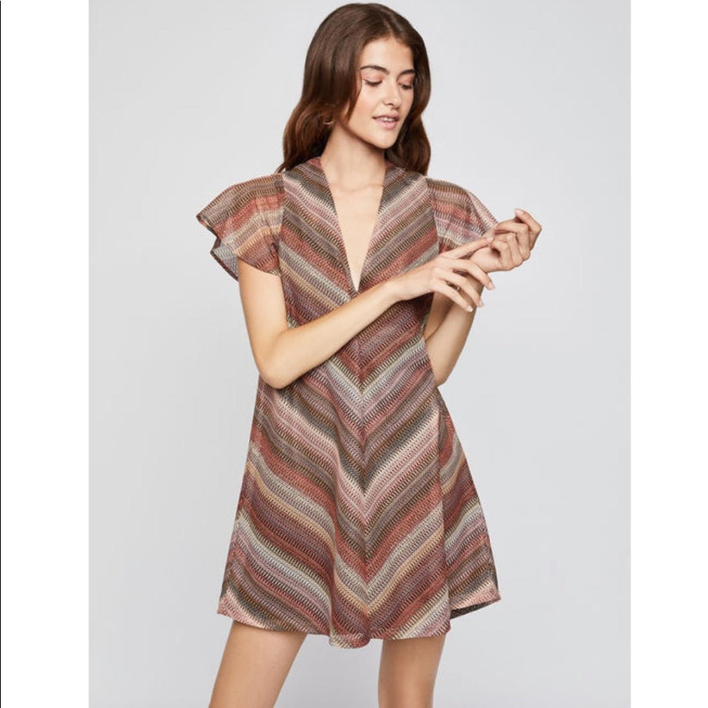 BCBG Lace-Up Back Mini Dress in Brown/Beige, Size S New w/Tag