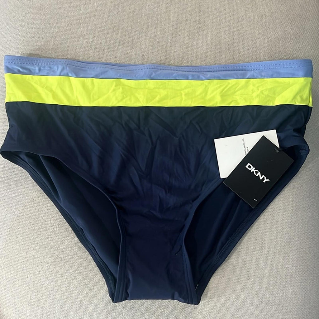 DKNY Navy Color Block Stretch Lined Bikini FullCoverage Swim Bottom Size XXL NWT