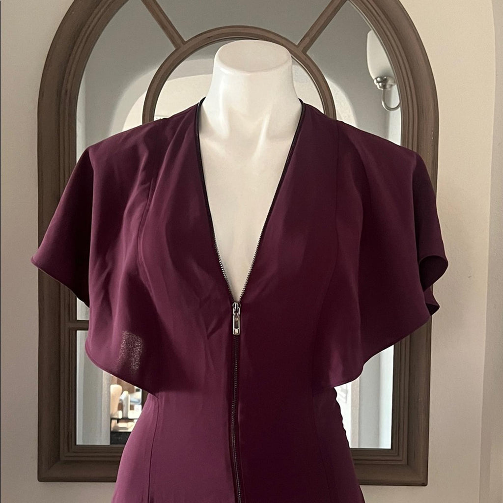 Ted Baker Kasiane Zip-Front Midi Dress in Burgundy Poplin, Size 1/XS Retail $329