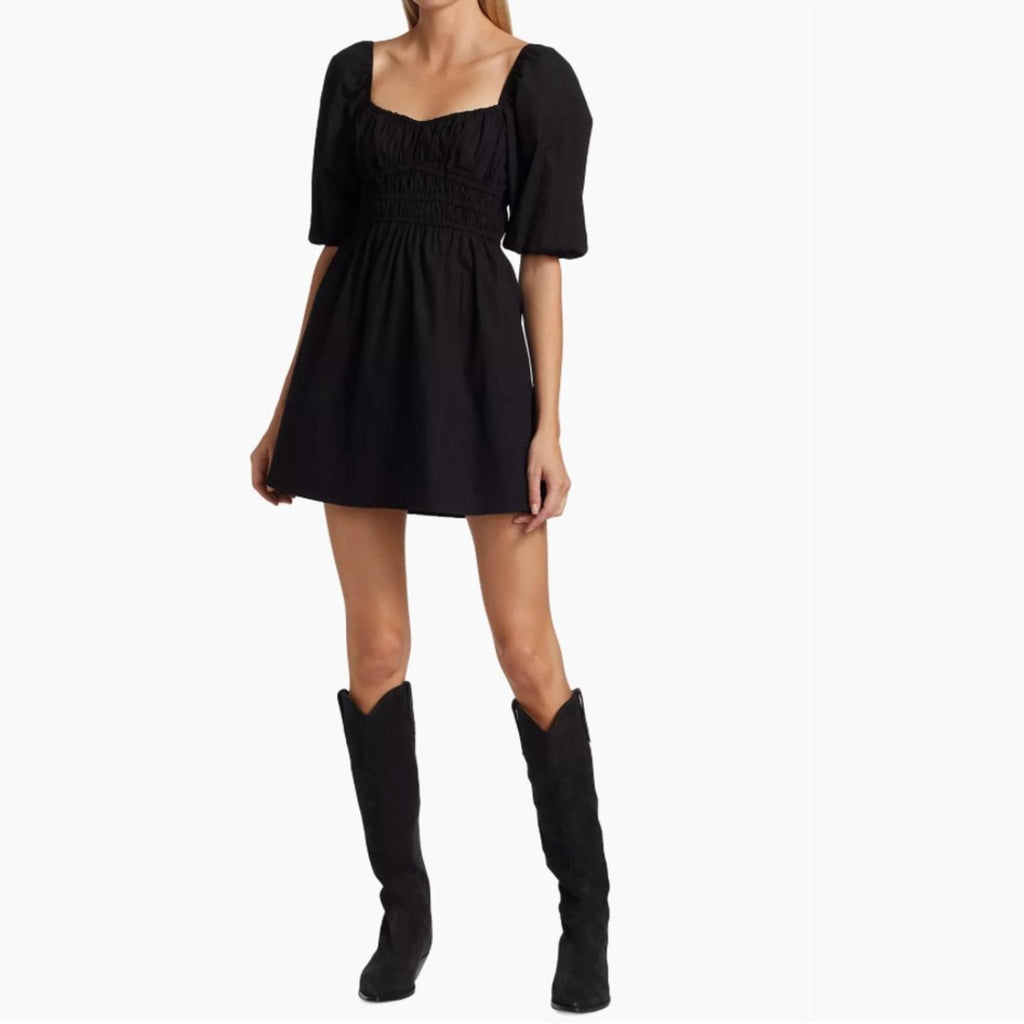 NWT Faithfull the Brand Marinelli Smocked Minidress, Black Size 6 (Sold Out)