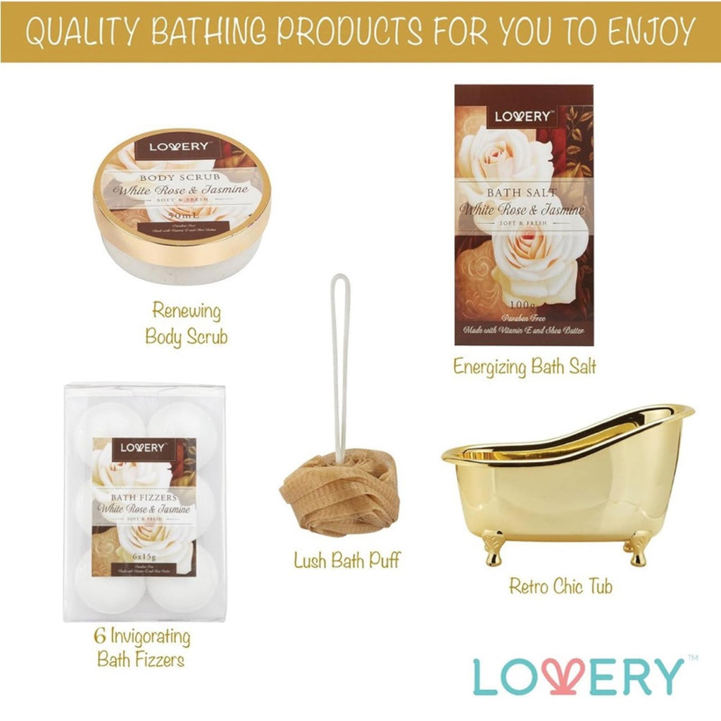 Lovery Bath Gift Basket 13-Piece Bath & Body Set, White Rose & Jasmine Scent NWT