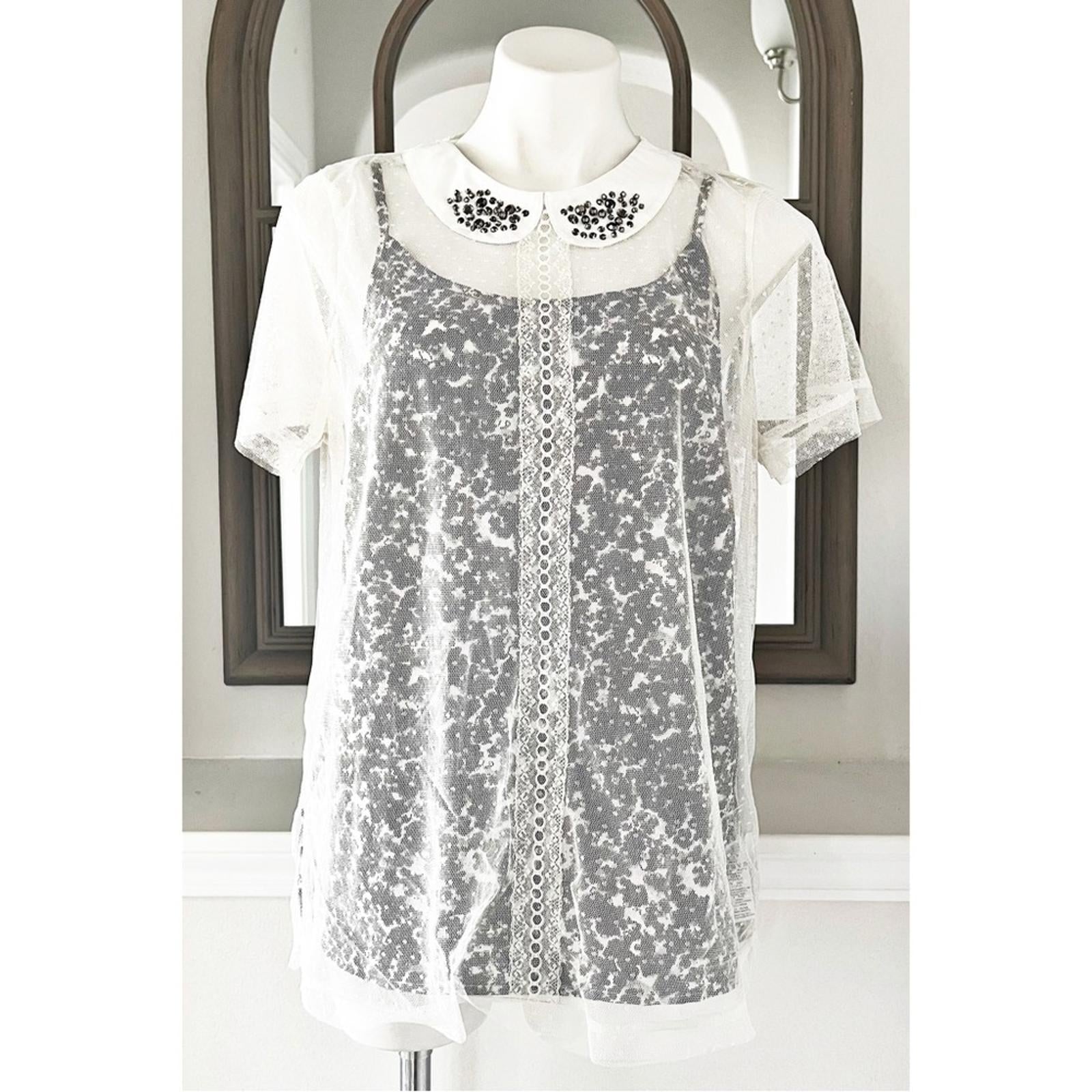 Next 2-Piece PeterPan Embelished Collar Mesh Blouse & Camisole Size UK 18, US 14