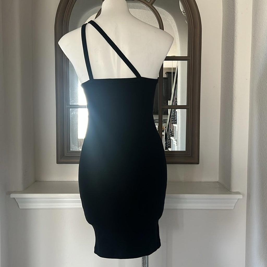 Cloth by Design One Shoulder Bodycon Ribbed Dress in Black, Size XS NEW w/Tag