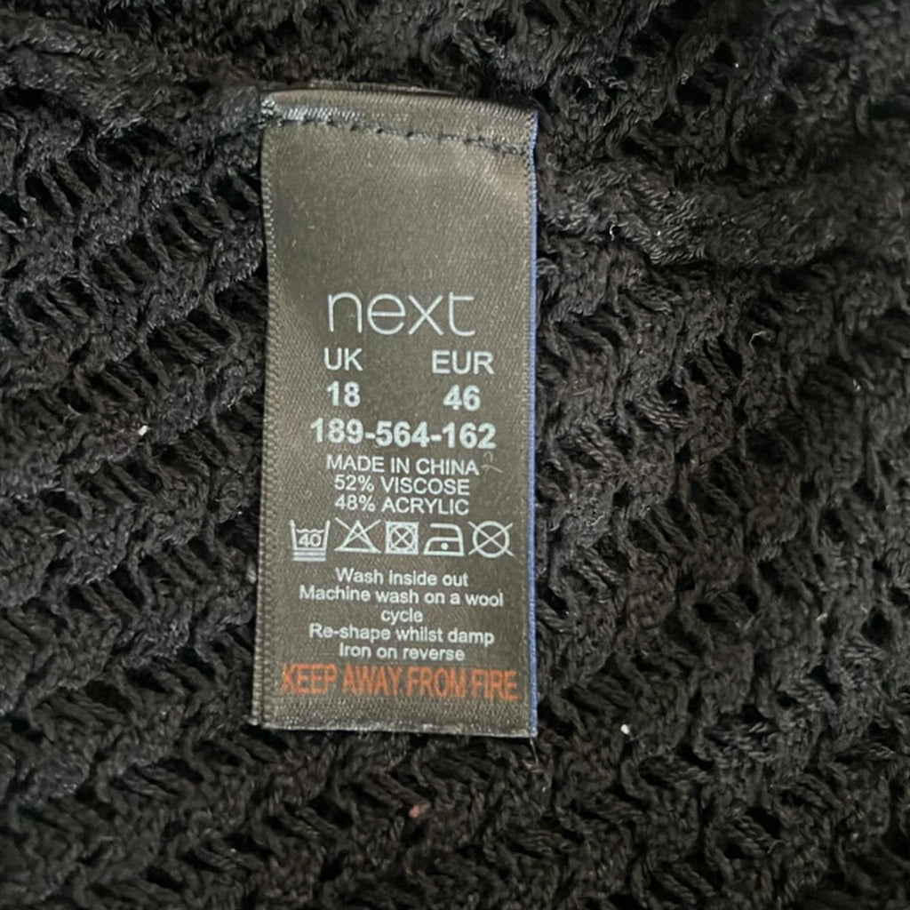 NEXT Black Knitted See-Through Sweater, EXCELLENT, UK Size 18