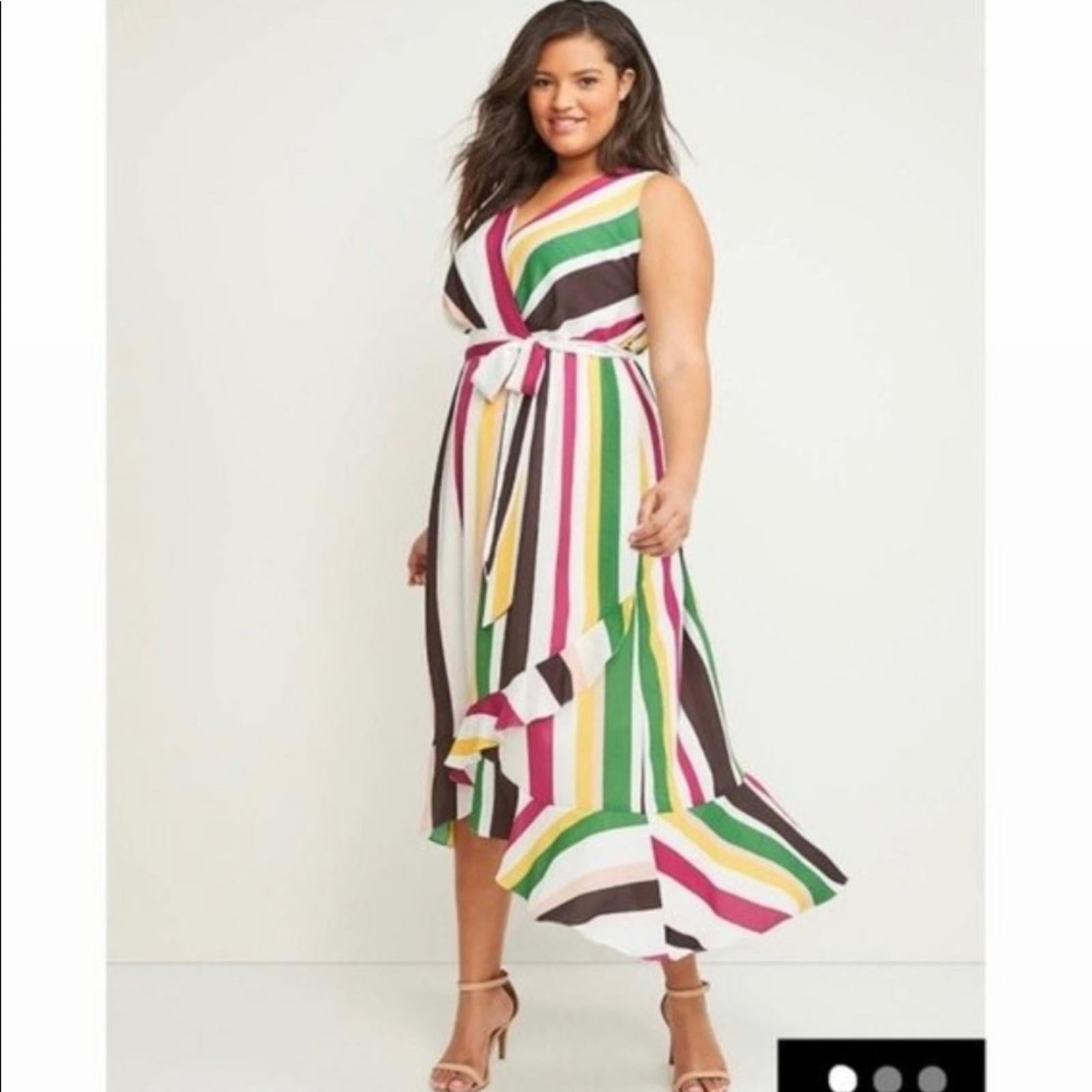 Lane Bryant Striped Faux Wrap Maxi Dress, Multi Plus Size 26 New w/Tag