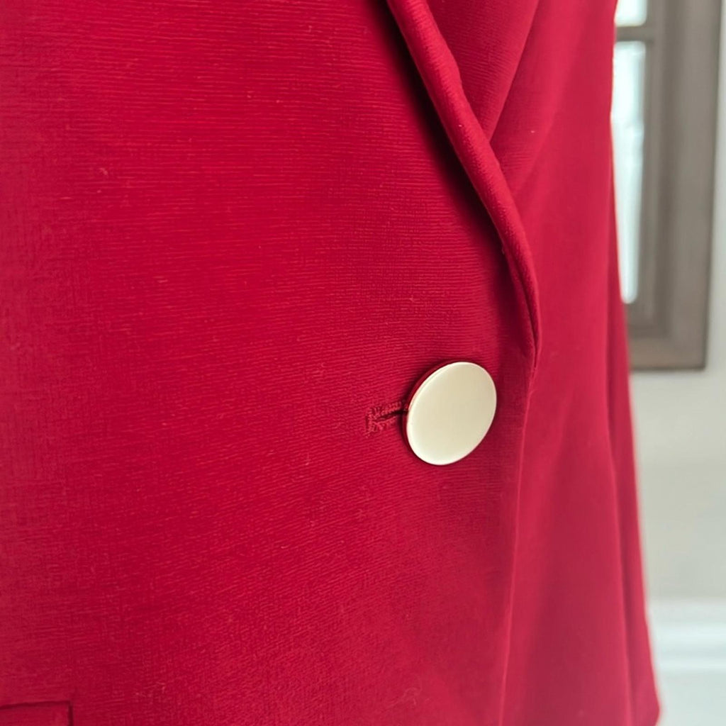 Kasper Zip Cuff Notched Collar One-Button Blazer in Red Petite Size 10, New $129