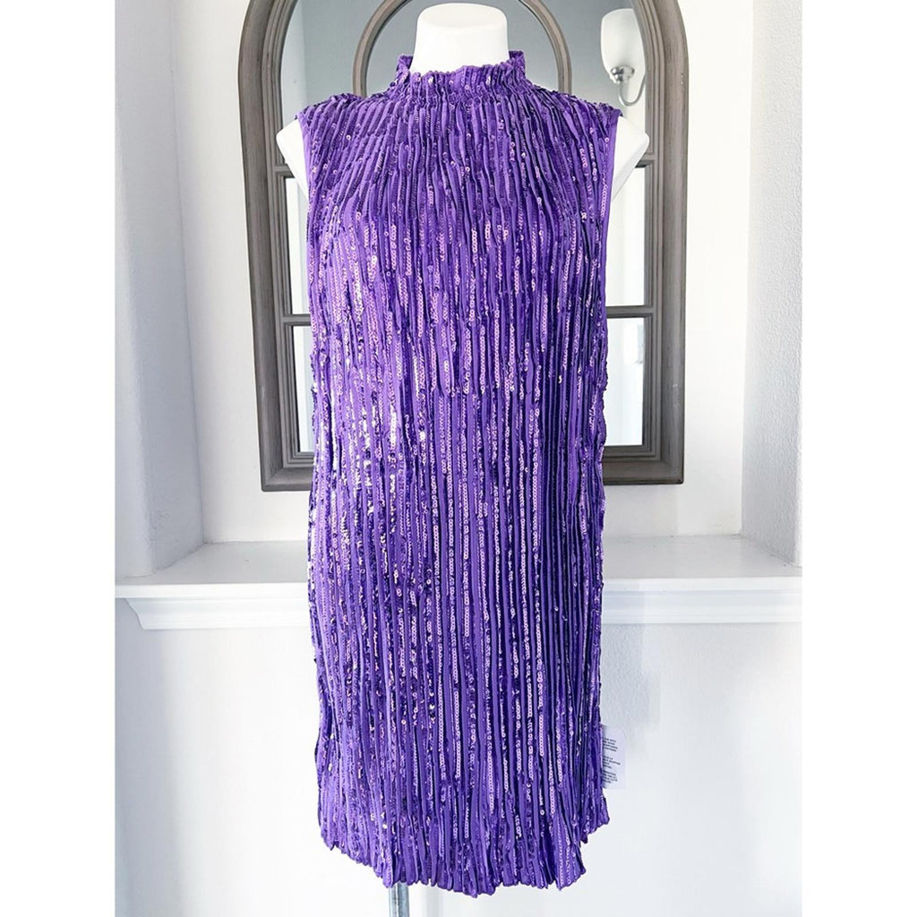 NWT ASOS Design High Neck Sequin Embellished Mini Dress, Purple Size US 14 UK 18