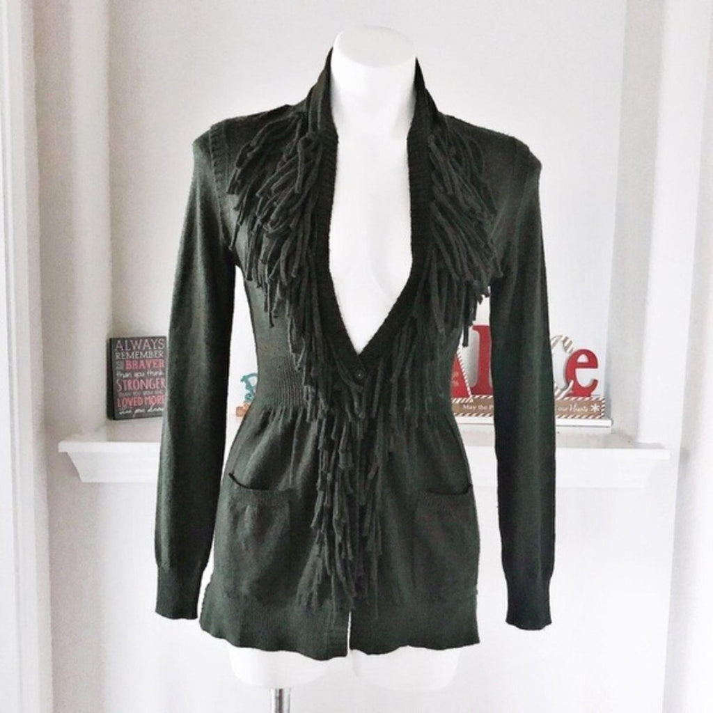 Rebecca Taylor Peplum Wool Fringe Cardigan, Size M, Retail $325