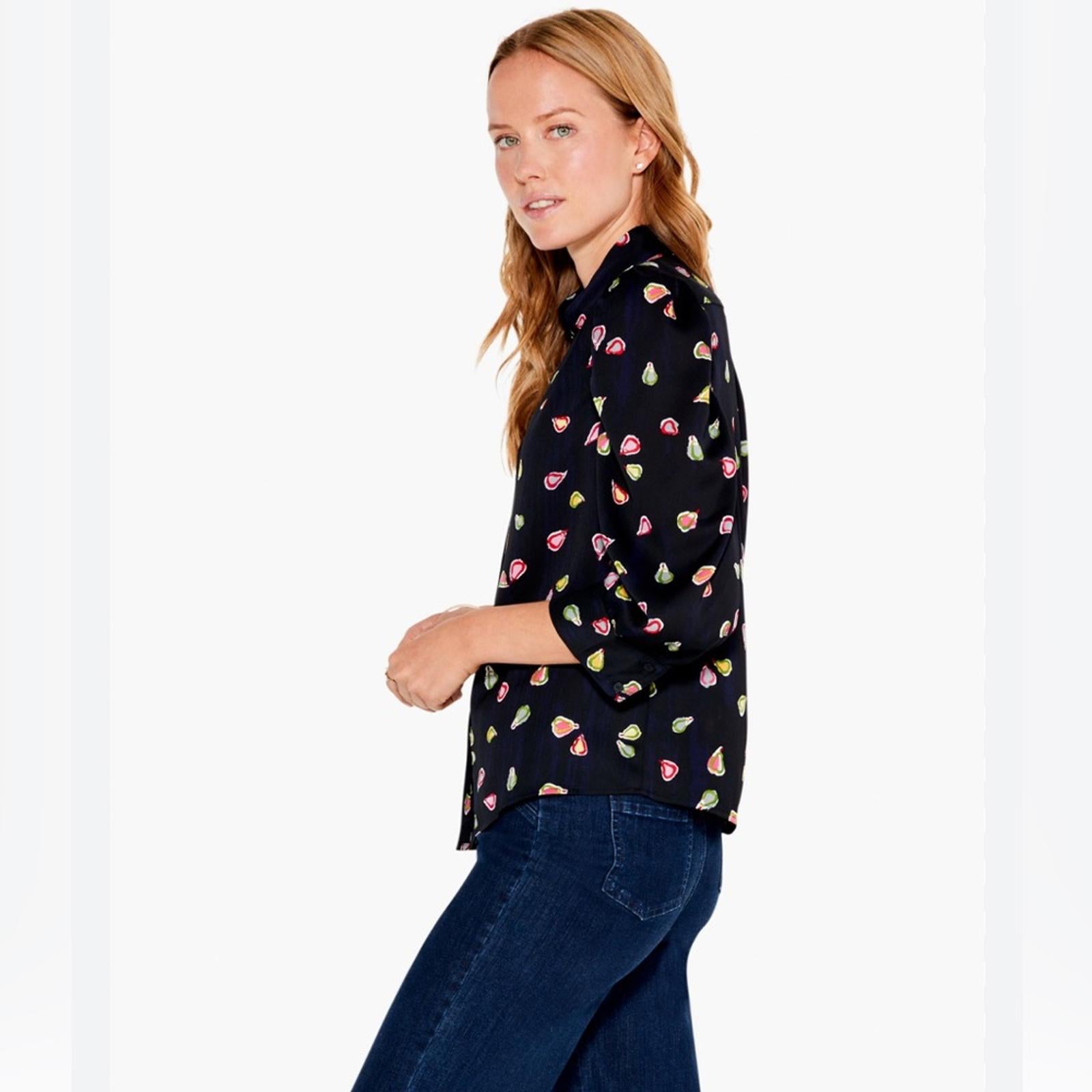Nic+Zoe Party Pears Button Front Top, Black Mul Size S New w/Tag Retail $148