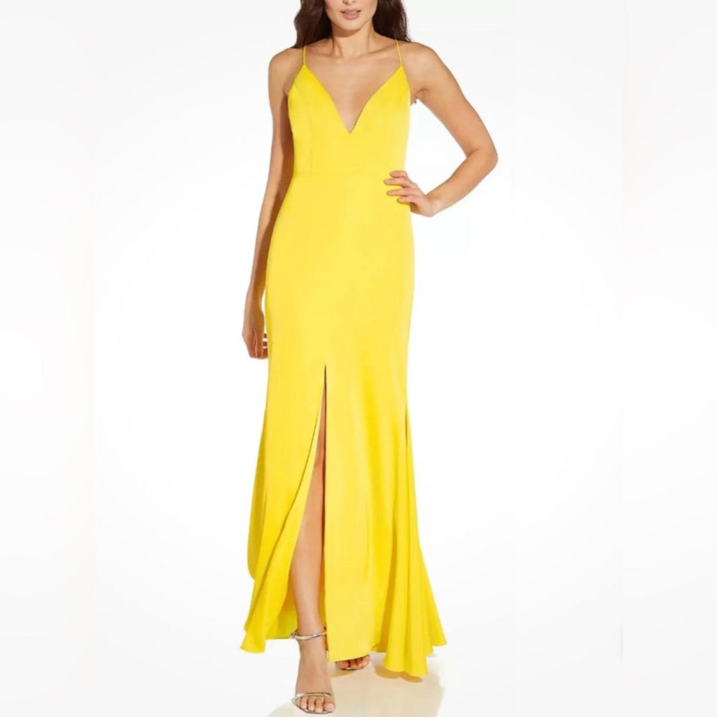 Aidan Mattox V-Neck Mermaid Gown, Evening Dress in Lemon Size 10 NWT $295