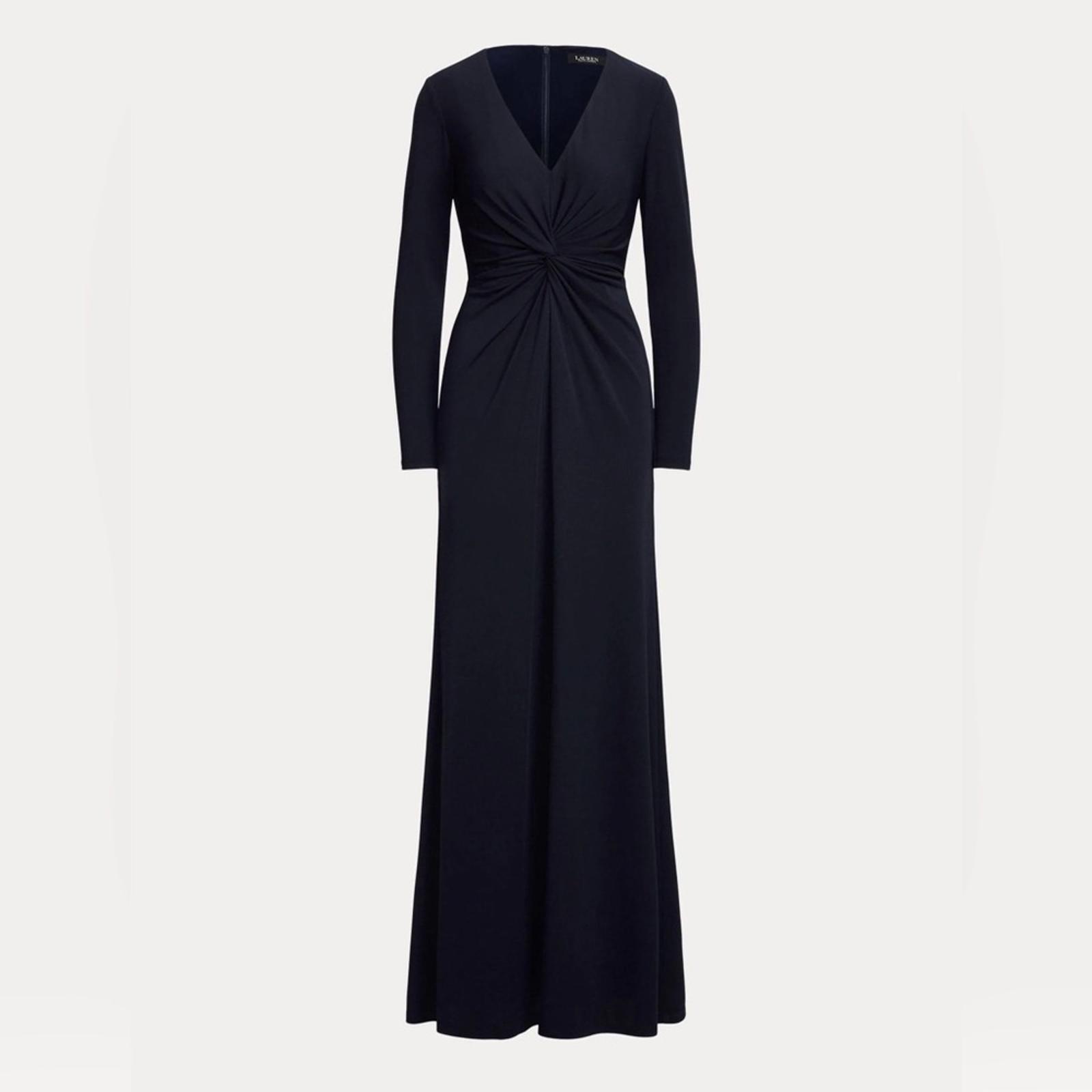Lauren Ralph Lauren Twist-Front Foil-Print Jersey Gown Black, Women’s Size 4 NWT