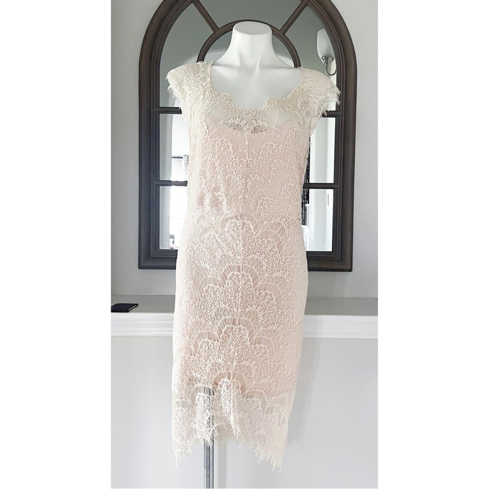 NEW Free People Lace Slip French Court Tea Cream Sheer Dress, Size L Retail $98