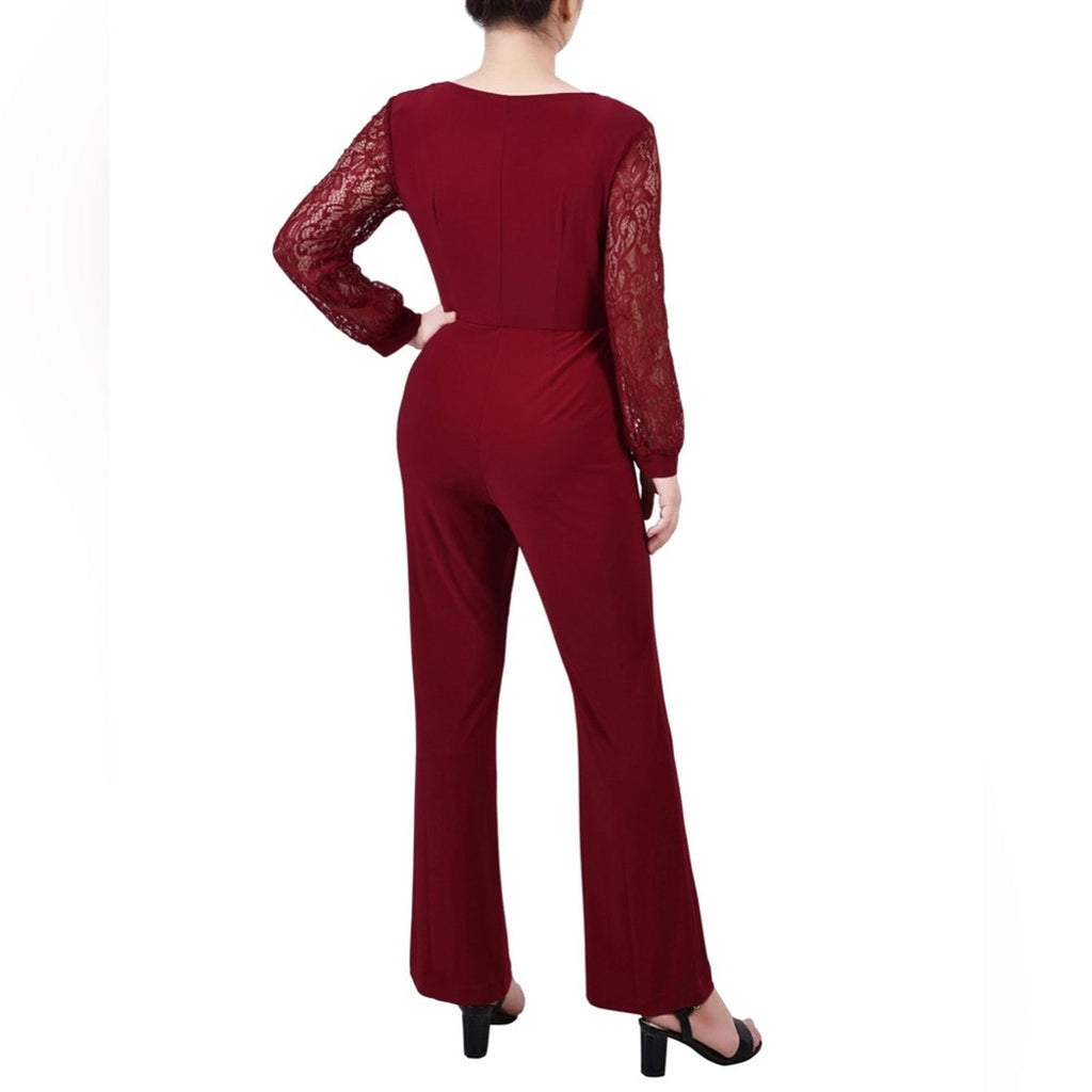 NEW NY Collection Jumpsuit with Lace Sleeves, Red Size XL New w/o Tag