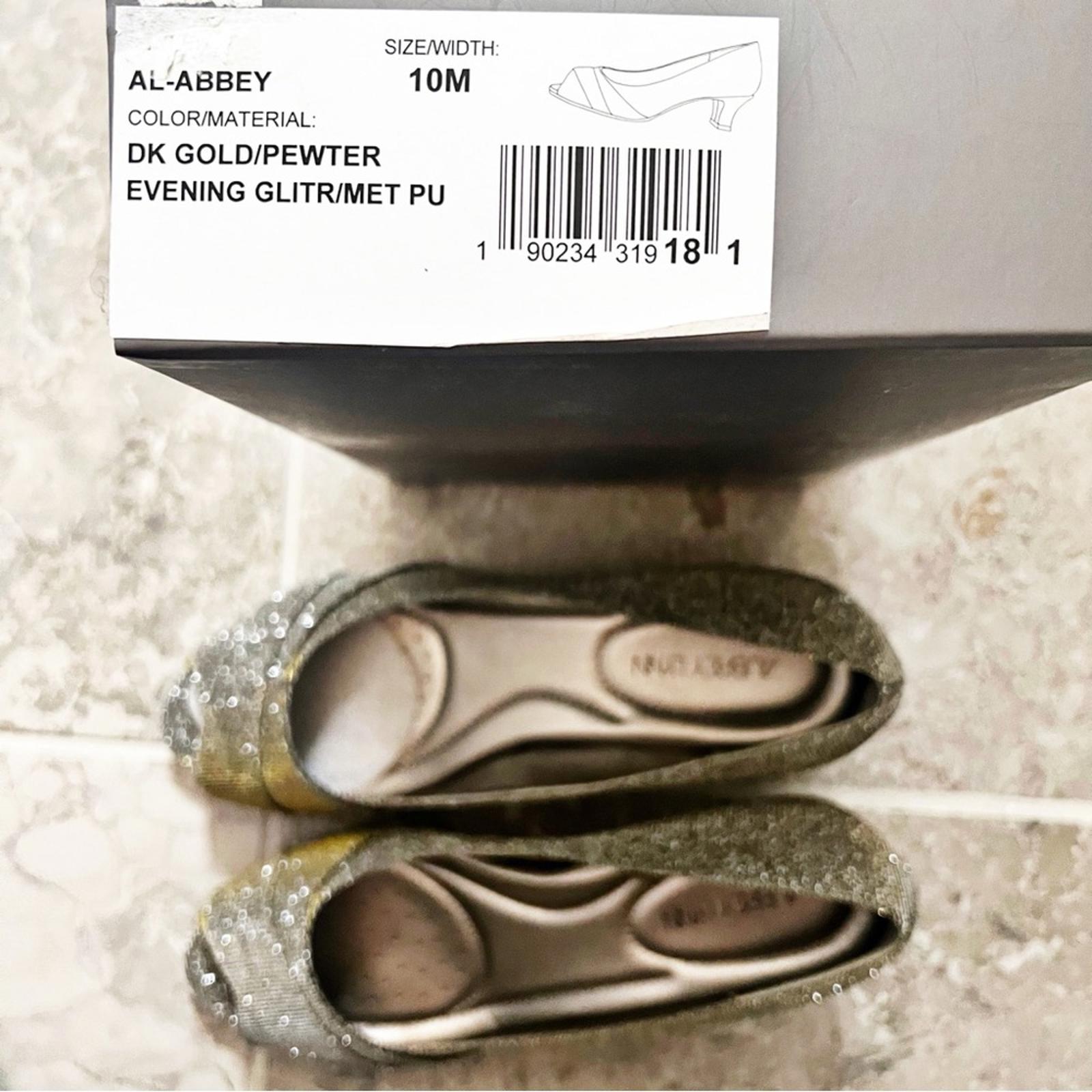 Aubrey Lynn Al-Abbey Dark Gold/Pewter Evening Glitter Shoes, NWT, Size 10