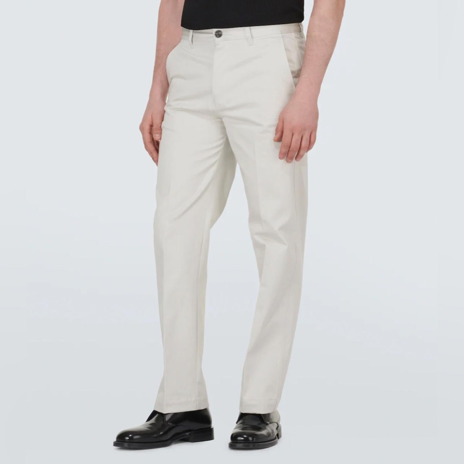 AMI Alexandre Mattiussi Straight-Fit Trousers Pants in Off-White, Size L, NEW