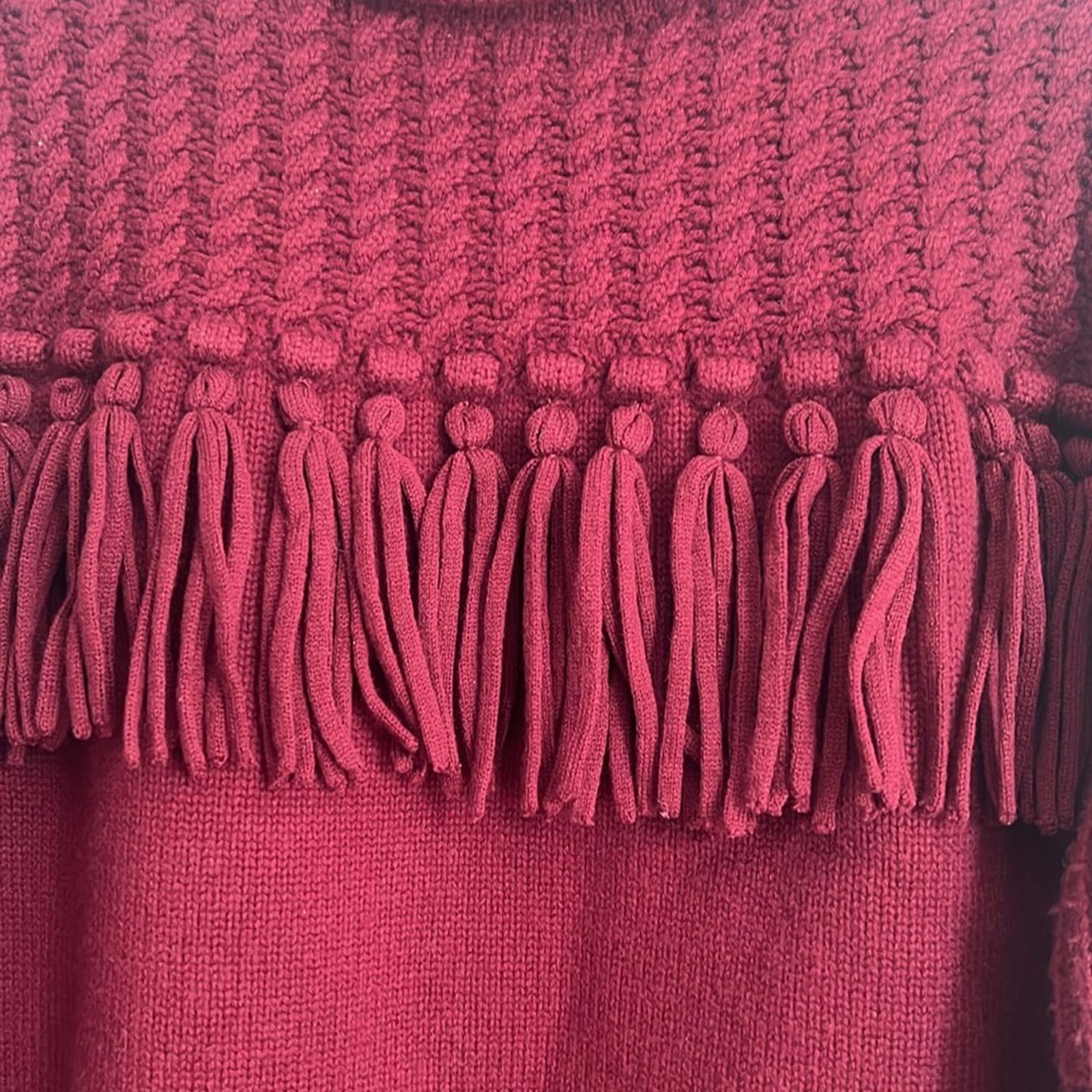 Jason Wu Fringe Turtleneck Sweater in Wine Red, NWT, Size XS