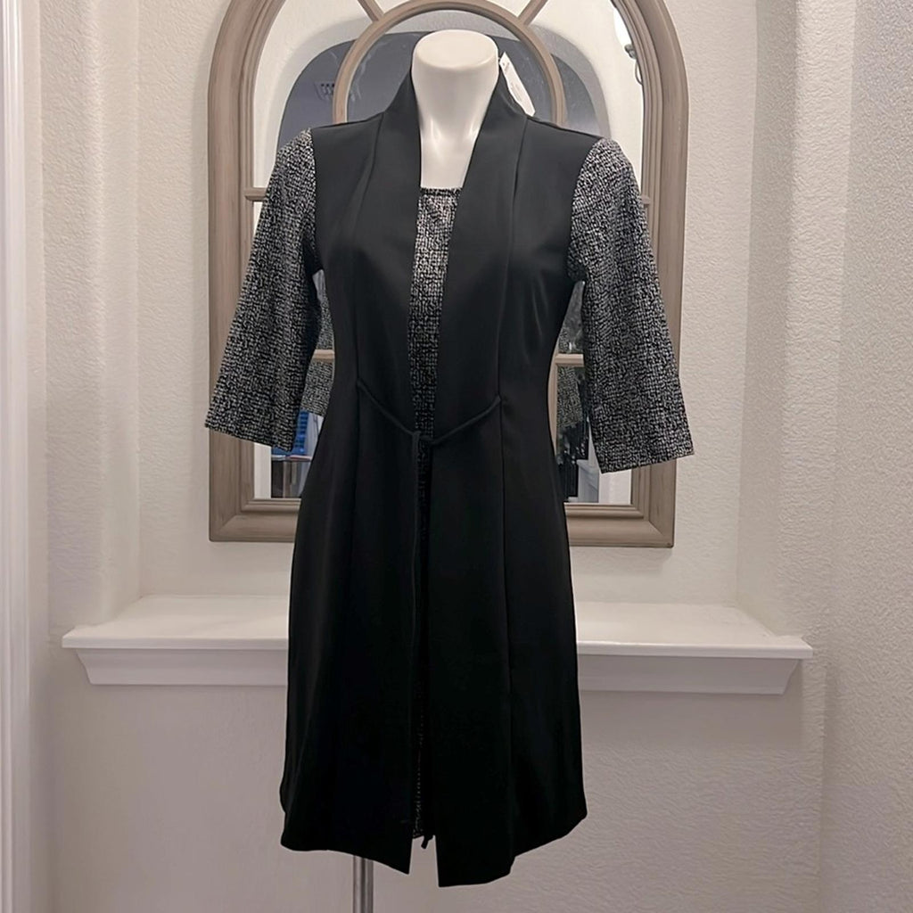 Connected Apparel Tie-Waist Mini Sheath Dress in Black, Petite Size 6 New w/Tag