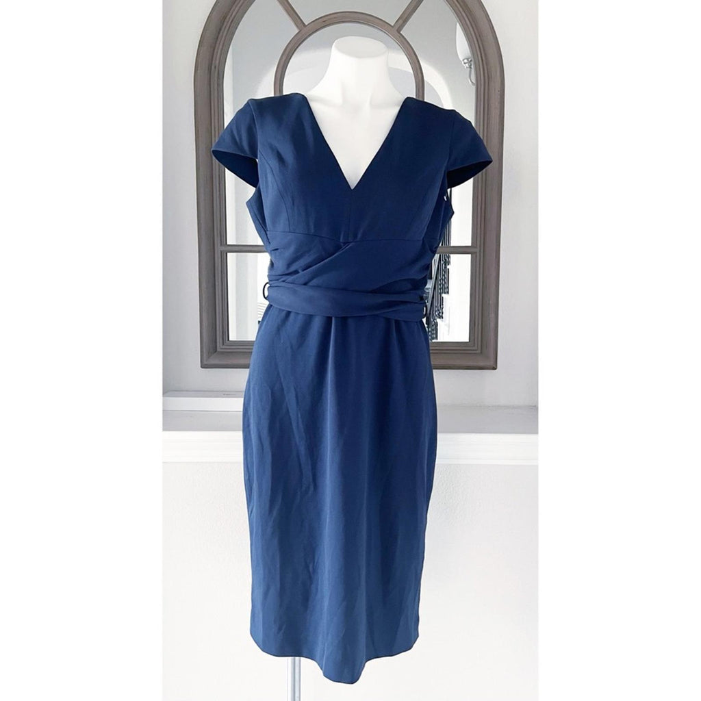 NEW Dress the Population Dana Wrap Waist Cocktail Dress Navy, Size L New w/o Tag