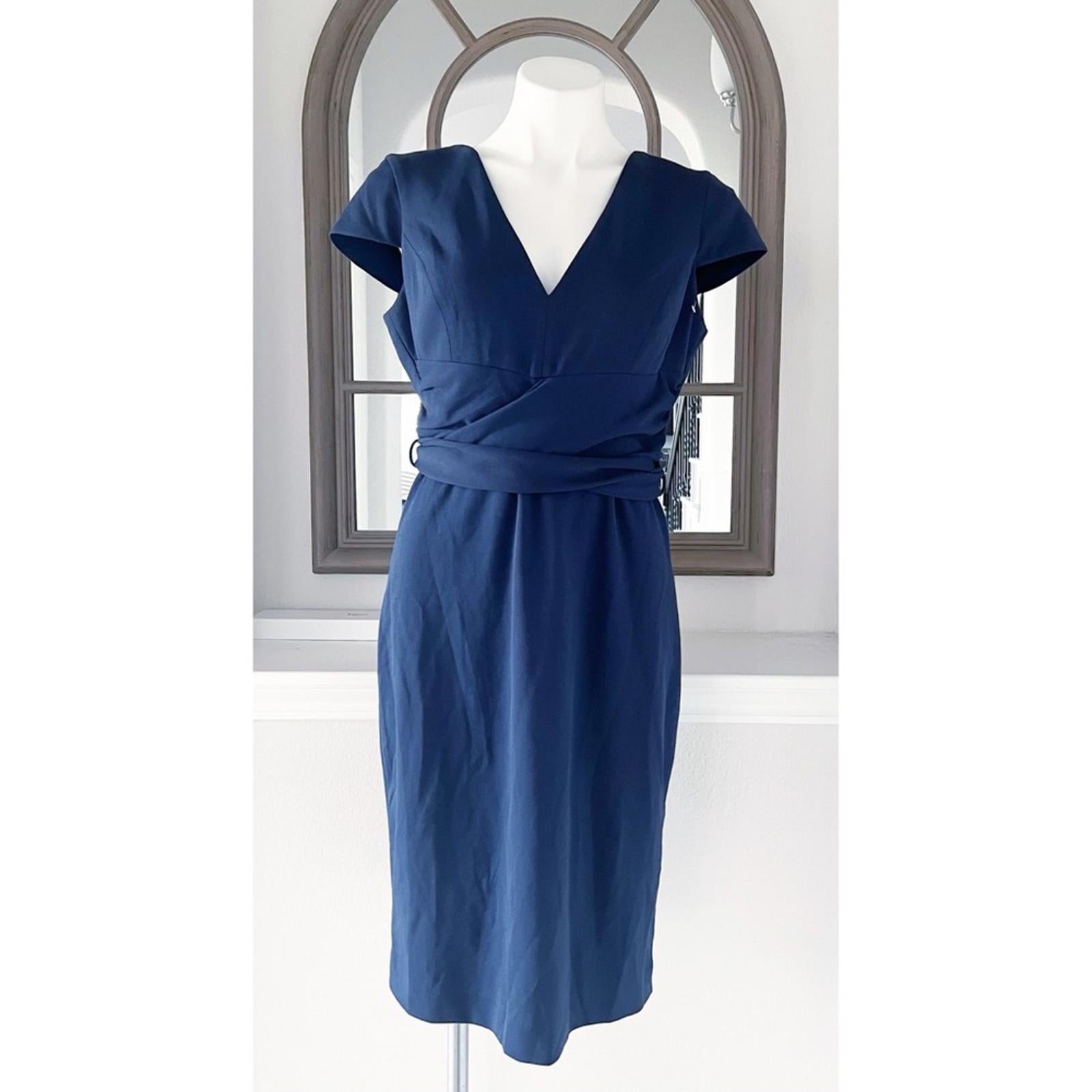 NEW Dress the Population Dana Wrap Waist Cocktail Dress Navy, Size L New w/o Tag