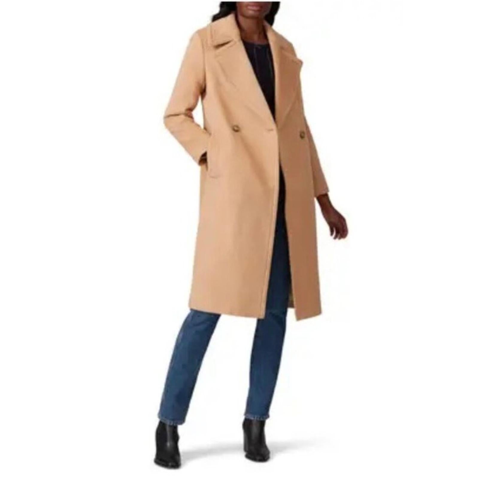 NEW Club Monaco Twill Wool-Blend Trench Coat in Camel Brown, Size M, Dry Cleaned