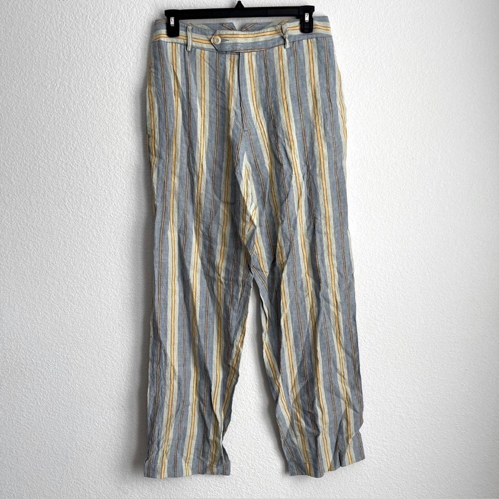 Nicholas Daley Linen Striped Trousers in Blue/Mustard, Size 34 NEW w/Tag $650