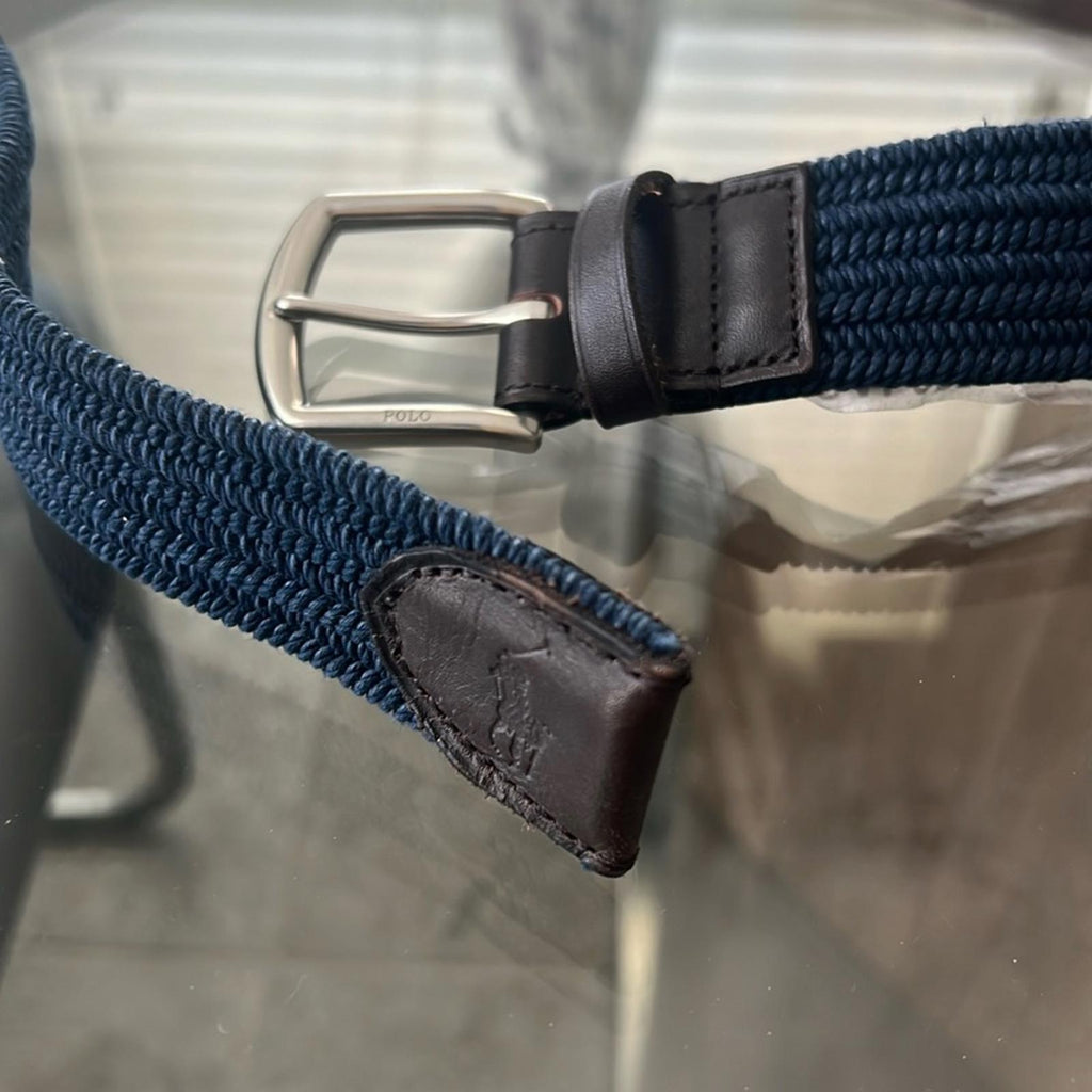 Polo Ralph Lauren 35MM Braided Stretch Buckle Belt in Navy, Size M Retail $89.50