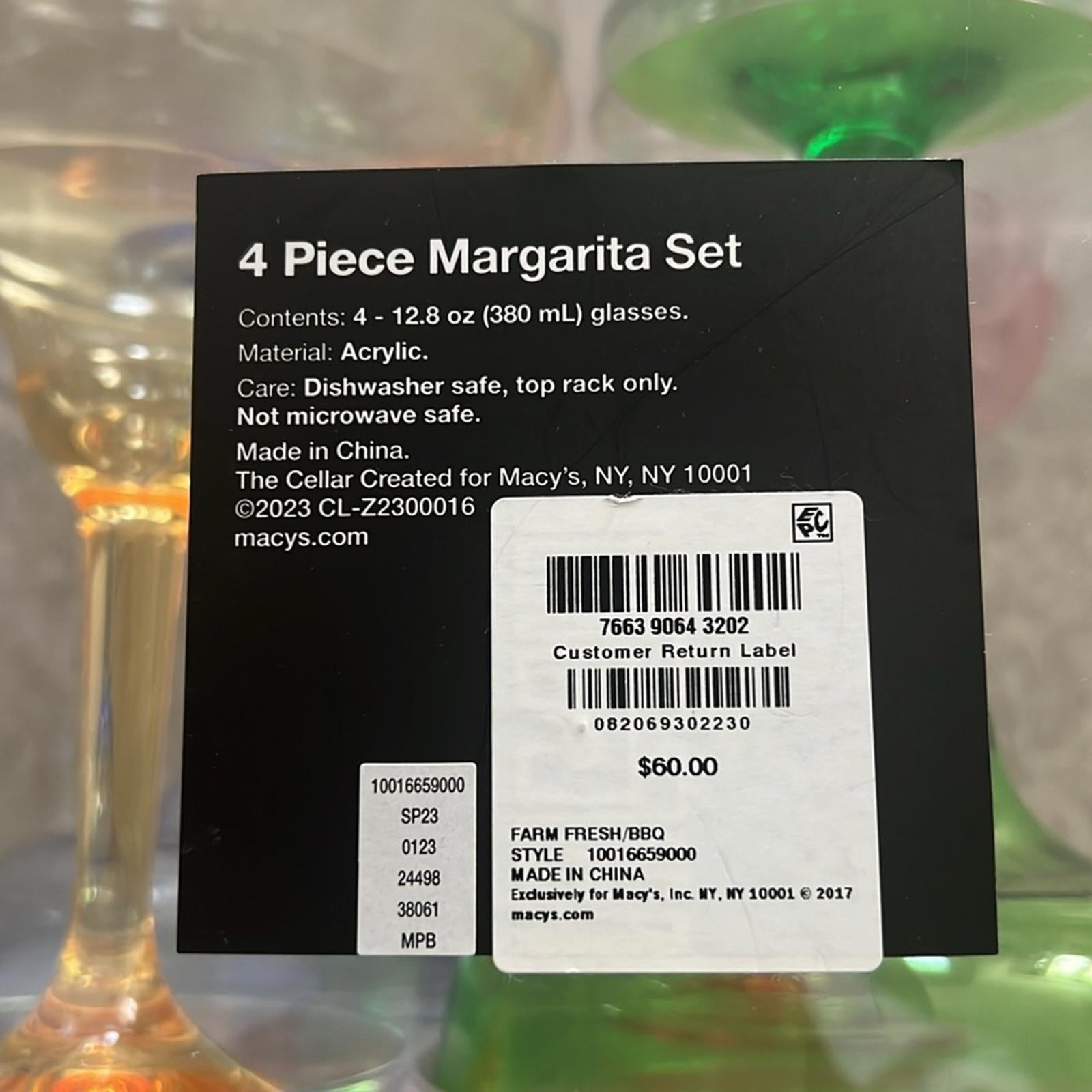 The Cellar Farm Fresh BBQ Set of 4 Acrylic Margarita Glasses, New in Box