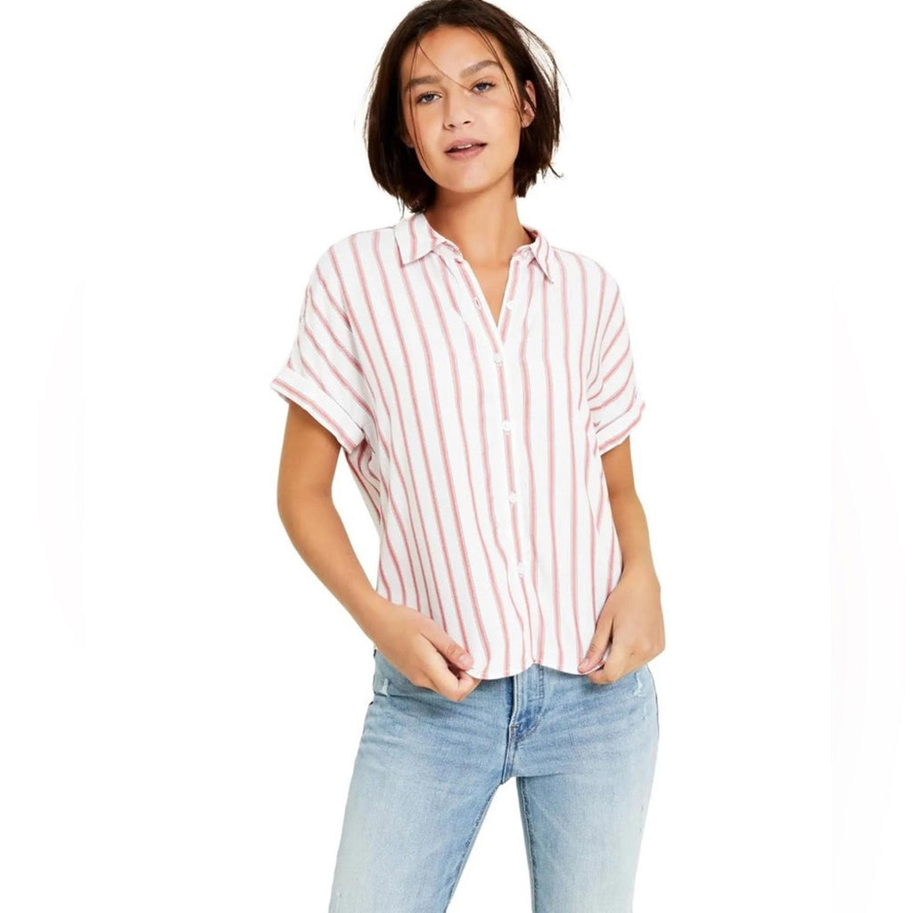 Tommy Jeans Striped Button Front Top Stapler Stripe, Size XL New w/Tag $69