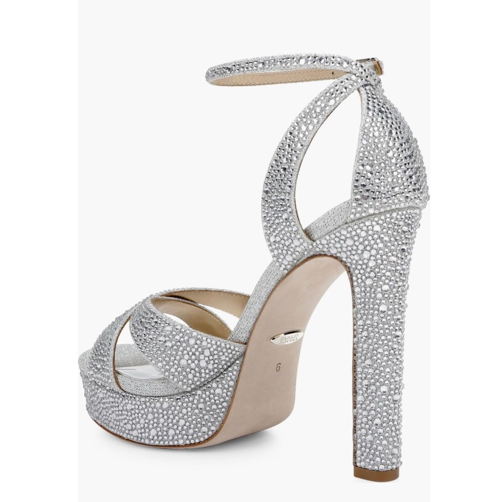 Badgley Mischka Fizzy Ankle Strap Platform High Heel Sandals Silver Size 9.5 NWT