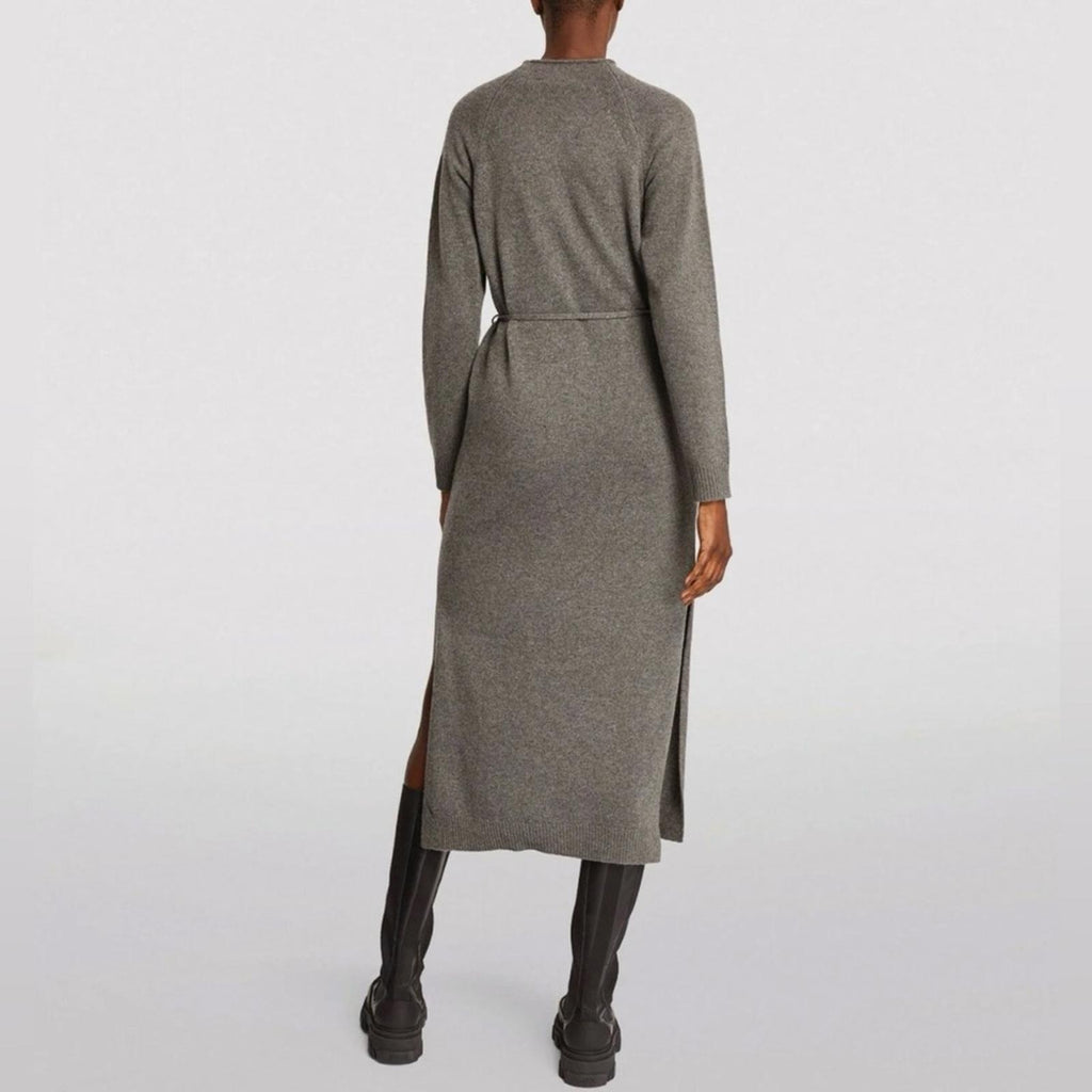 Theory Raglan Sleeve Wool-Cashmere Knit Midi Dress in Grey Melange, Size L, NEW