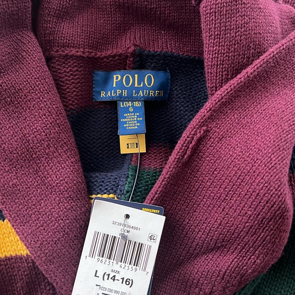 Polo Ralph Lauren Striped Striped Patchwork Cotton Cardigan, Size L(14-16) NWT