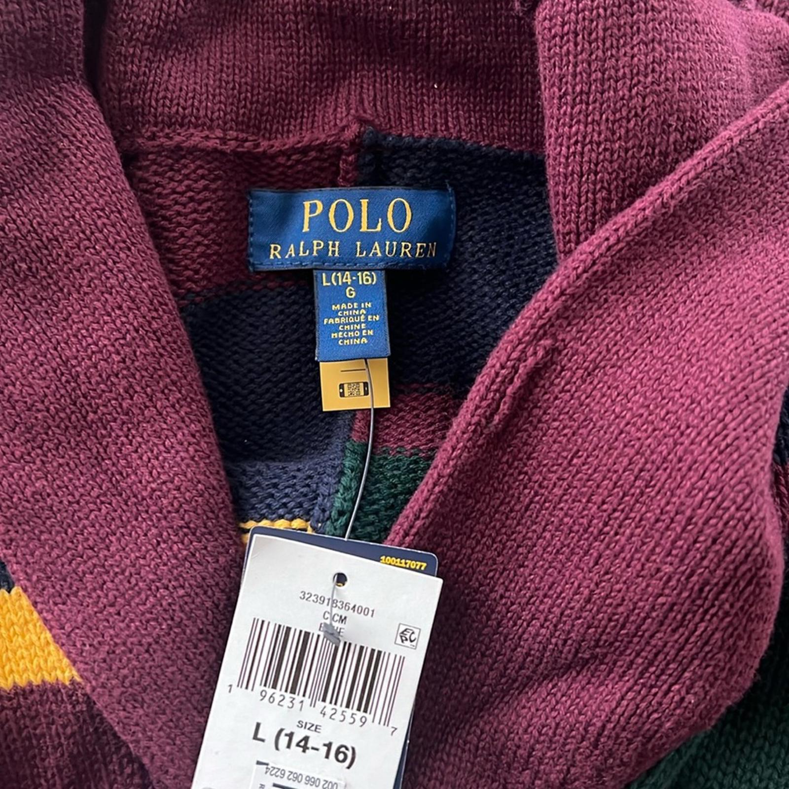 Polo Ralph Lauren Striped Striped Patchwork Cotton Cardigan, Size L(14-16) NWT