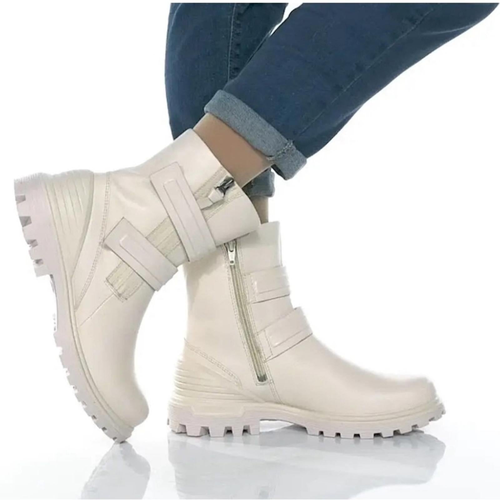 ECCO Tredtray Moto Bootie in Limestone Leather, Size 37 NEW in Box