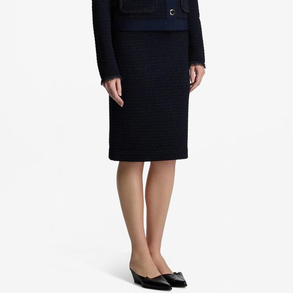 St. John Collection Textured Tweed Pencil Skirt in Navy, Size 16 NWT Retail $795