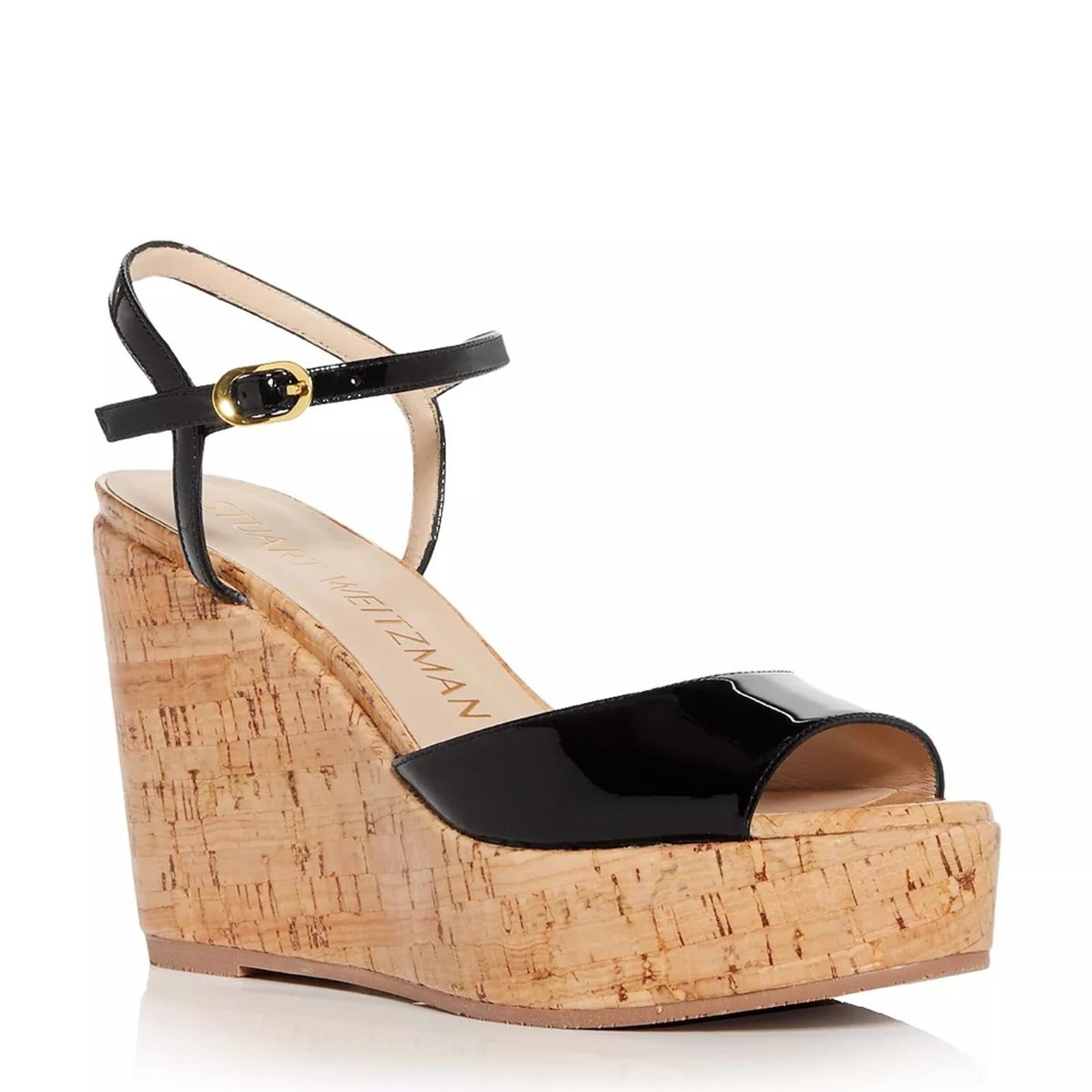 Stuart Weitzman Palmina Platform Wedge Sandals, Black Size 37.5/7 NEW + DustBag