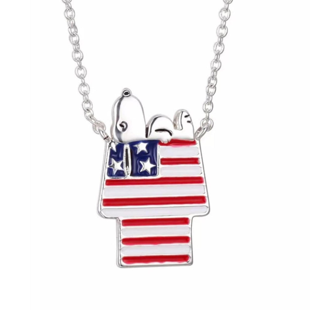 Unwritten Peanuts Silver Plated "Snoopy" Americana Dog House Pendant Necklace