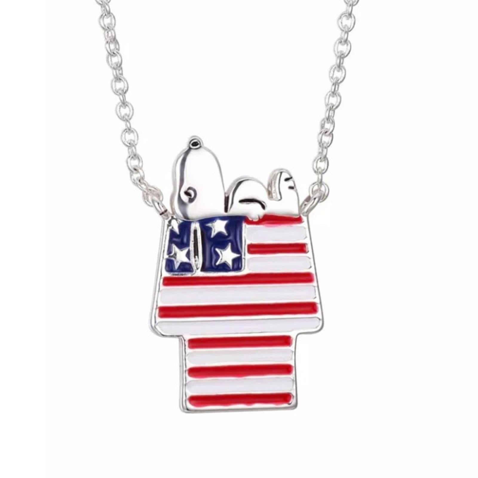 Unwritten Peanuts Silver Plated "Snoopy" Americana Dog House Pendant Necklace