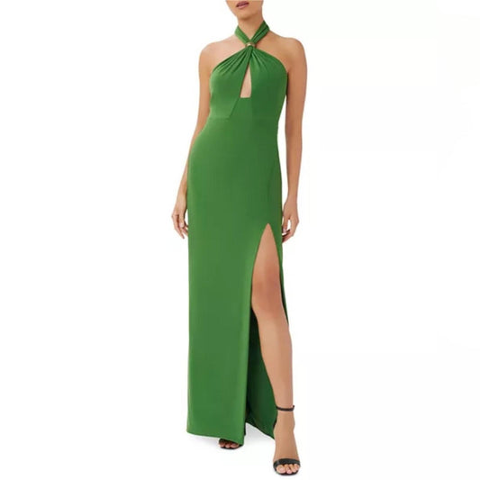 Aidan by Aidan Mattox Halter Cutout Gown in Green/Moss Size 4 NEW w/Tag $245