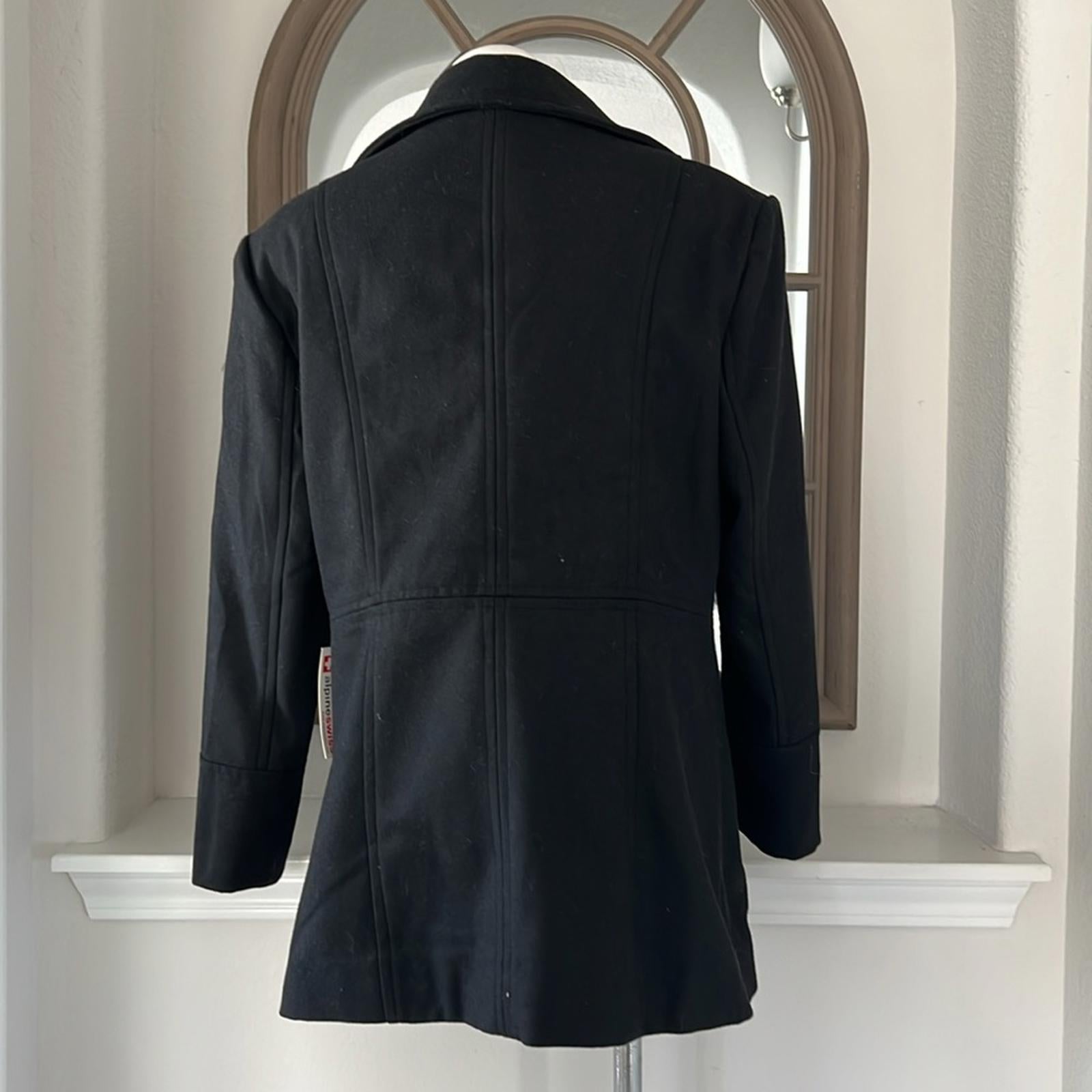 Alpine Swiss Emma Peacoat Double-Breasted Wool Coat in BLACK, Size XL NWT $165