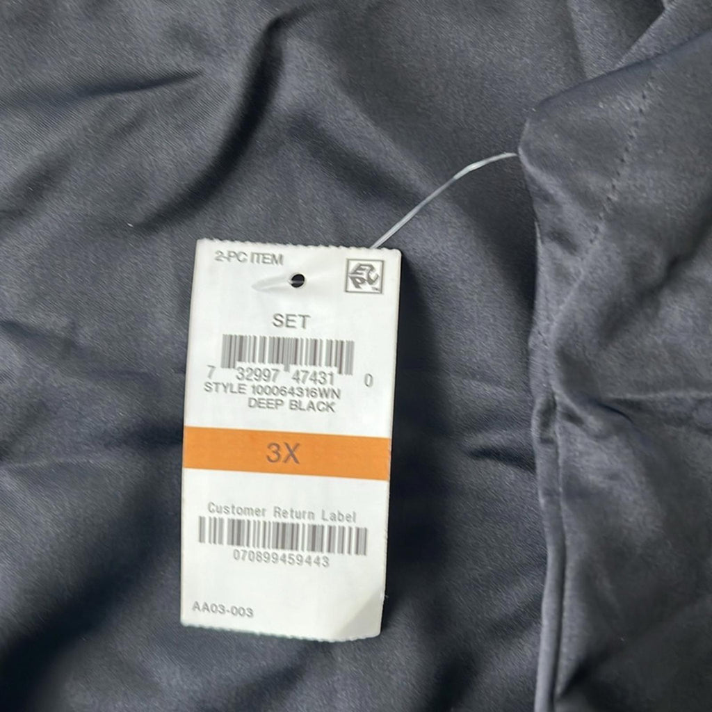 INC Metallic Tuxedo Stripe Satin Pajamas Set in Deep Black, Plus Size 3X NWT