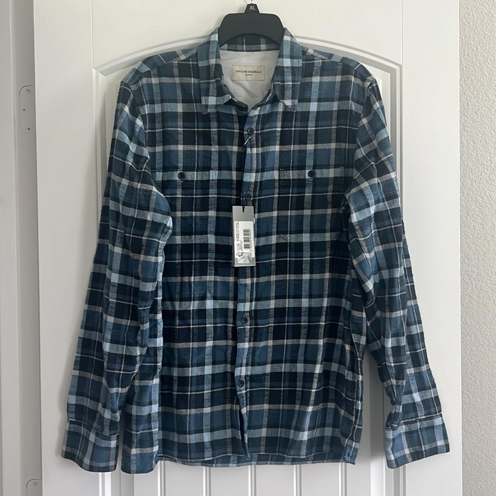 Officine Générale Ahmad Twill Check Button Down Shirt, Size L New w/Tag $395