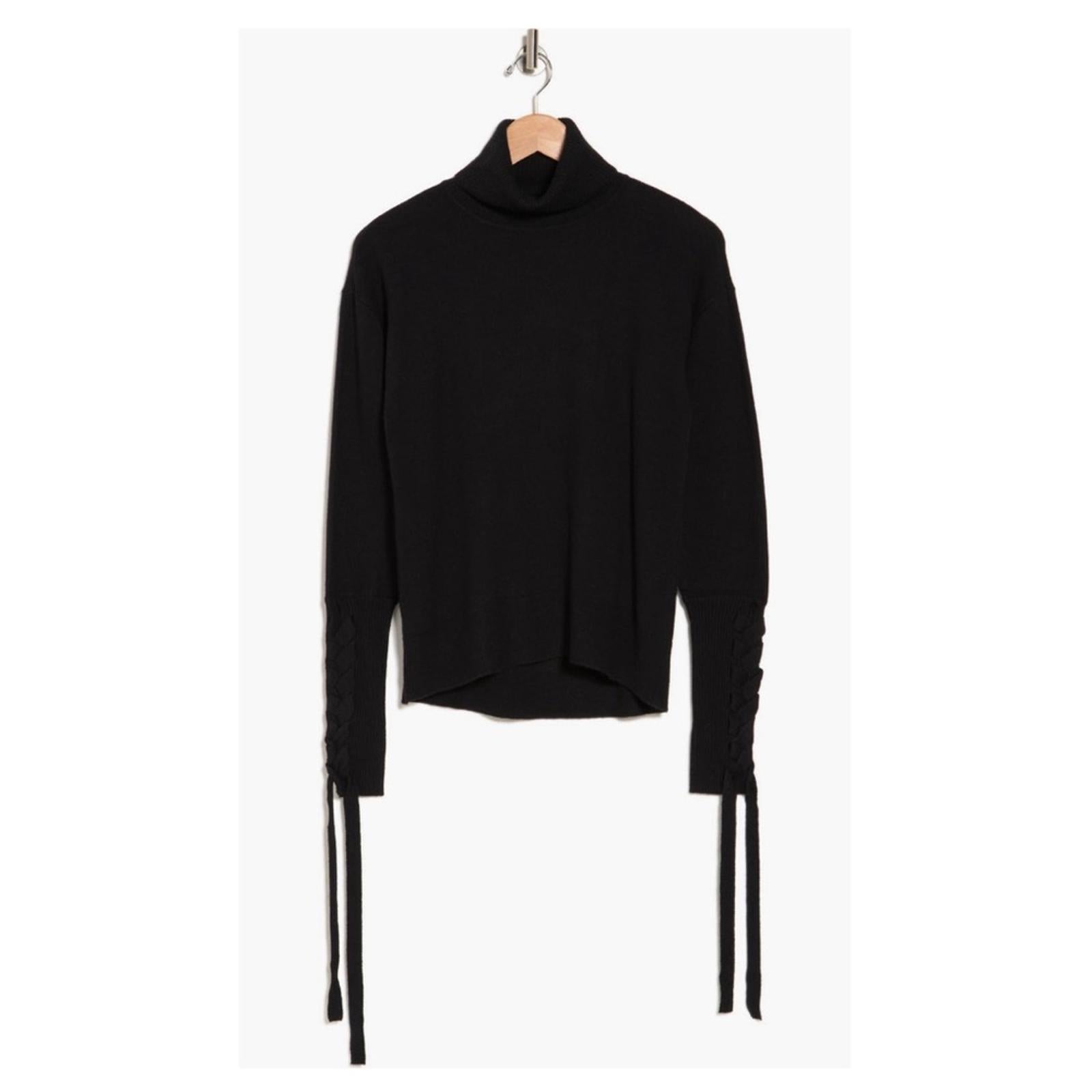 Ramy Brook Walt Turtle Neck Long Lace-Up Sleeve Top in Black, Size XS New w/Tag