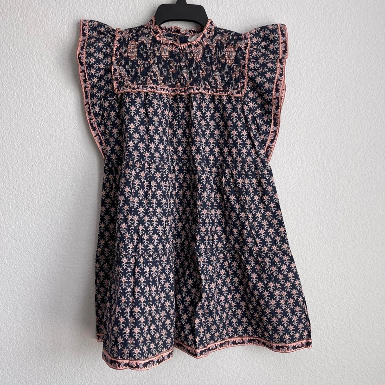 Sea New York Jasper Border Short Sleeve Smocked Dress in Marine, Size 8Y NWT