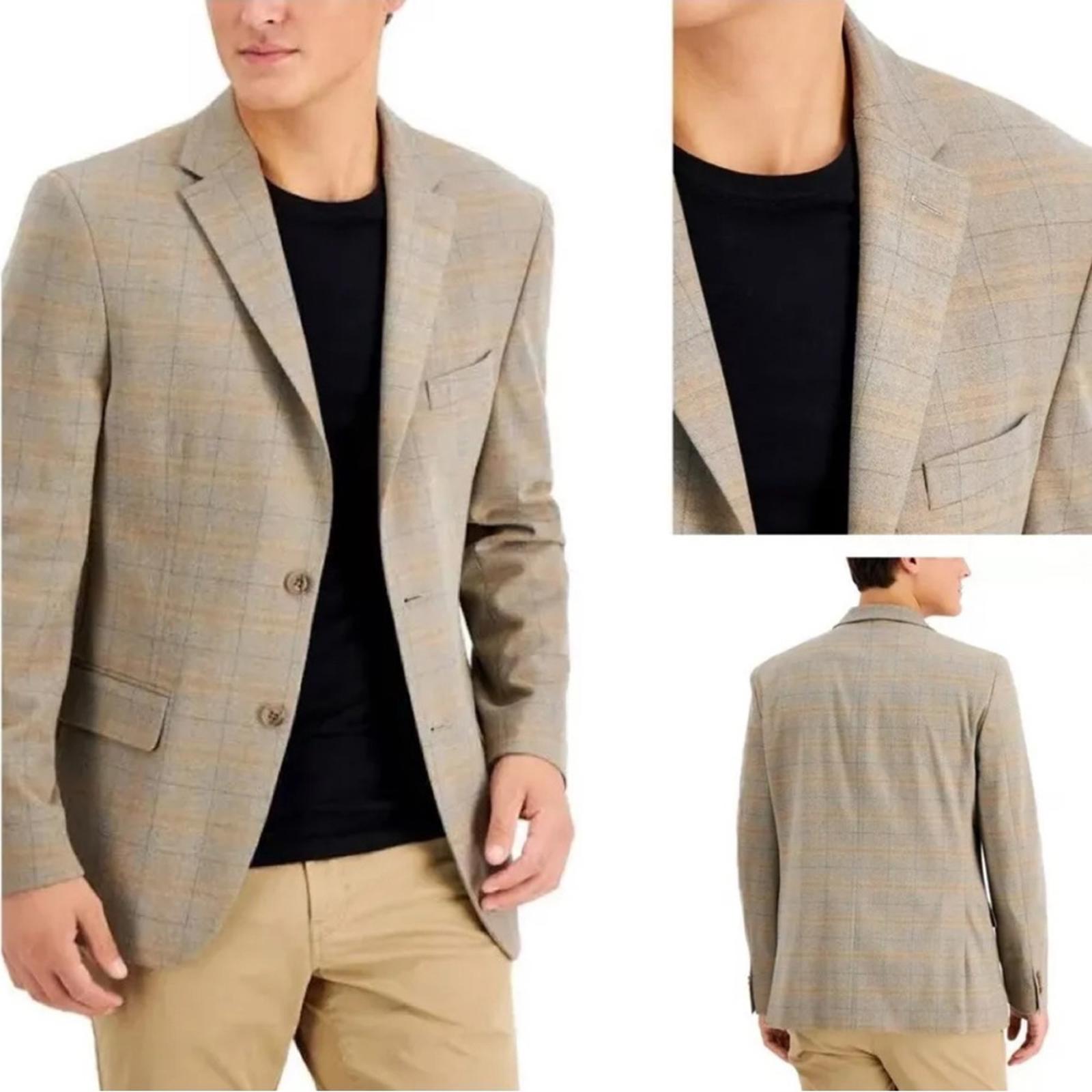 Tommy Hilfiger Conrad Oatmeal Gray Windowpane Plaid Blazer Size 44L NWT $295