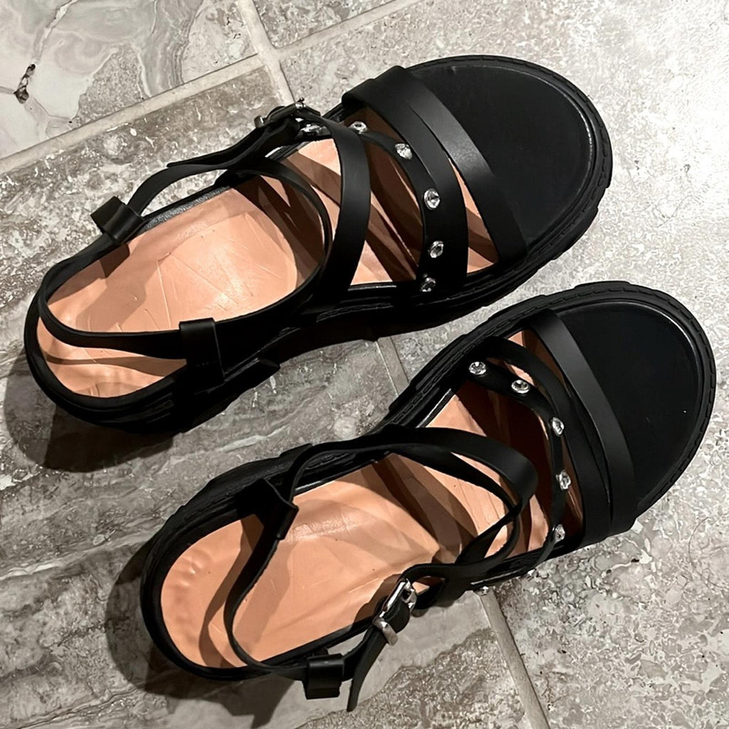 GANNI Women's Cleated Strappy Block Heel Sandals, Size 41 New in Box + Dust Bag