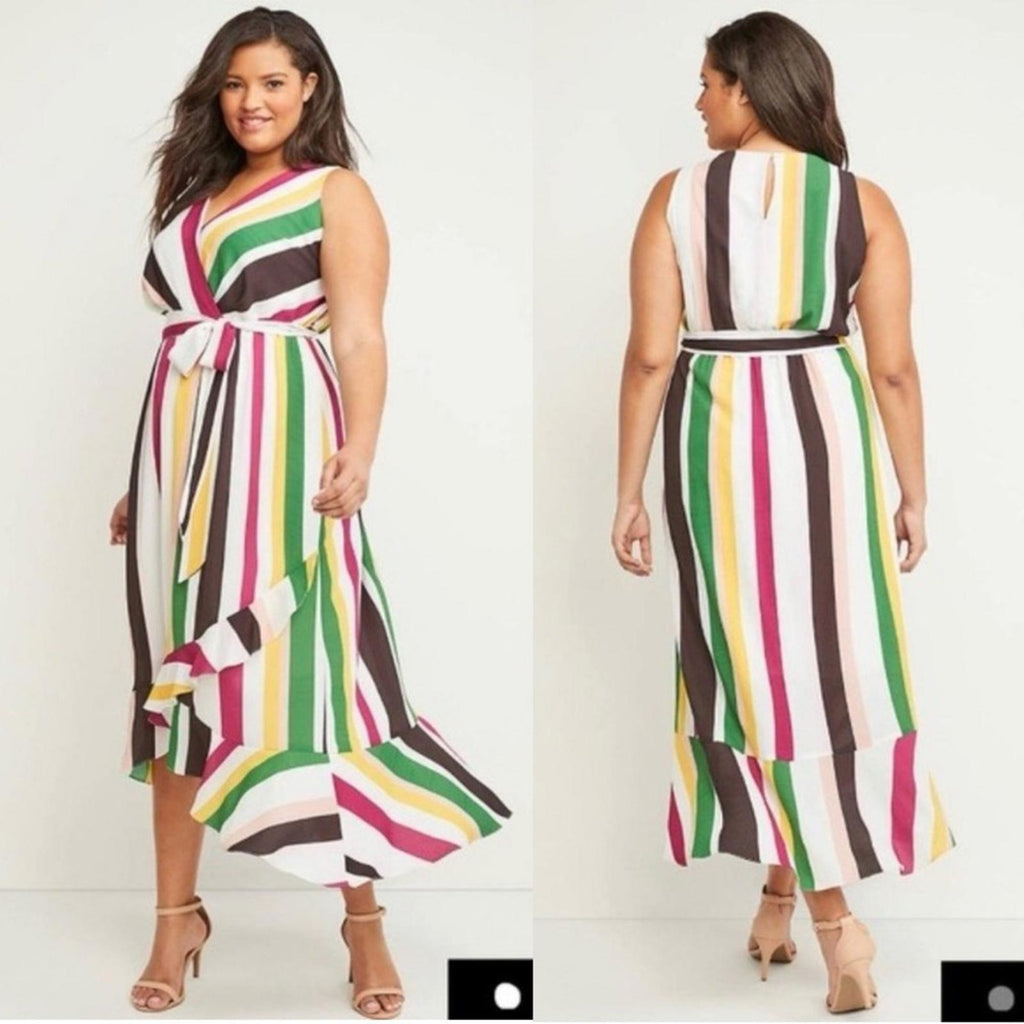 Lane Bryant Striped Faux Wrap Maxi Dress, Multi Plus Size 26 New w/Tag
