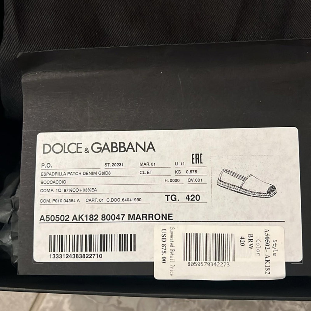 Dolce & Gabbana Men's Espadrille Flats, Size 42 (Made in Spain) New w/ Dust Bags