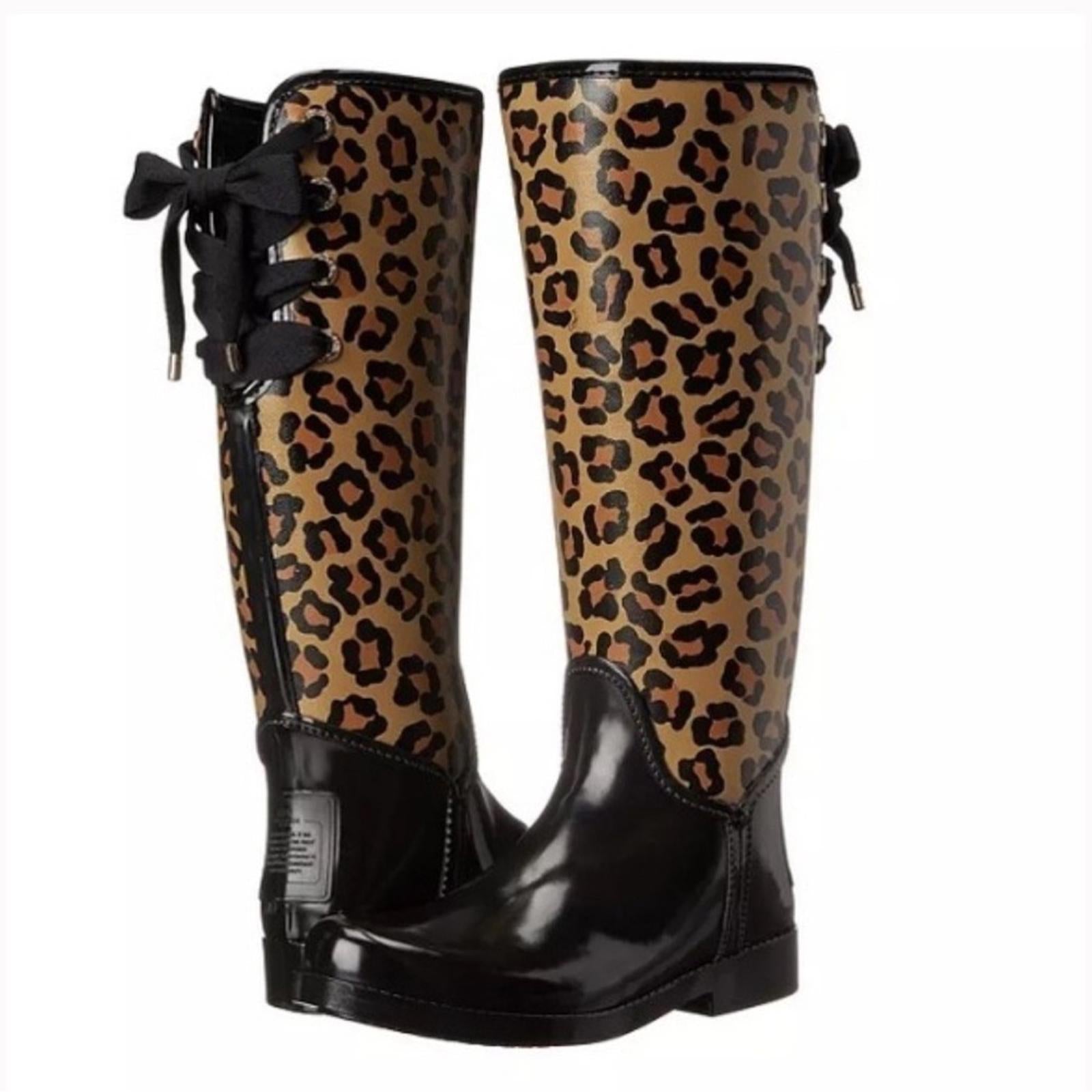 COACH Cozy Tristee Style Lace-Up Rain Boots in Animal Print, Size 9 EXCELLENT!