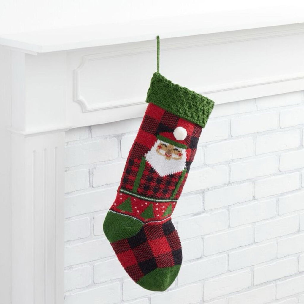 Red and Green Knit Lumberjack Santa Christmas Stocking, New w/Tag
