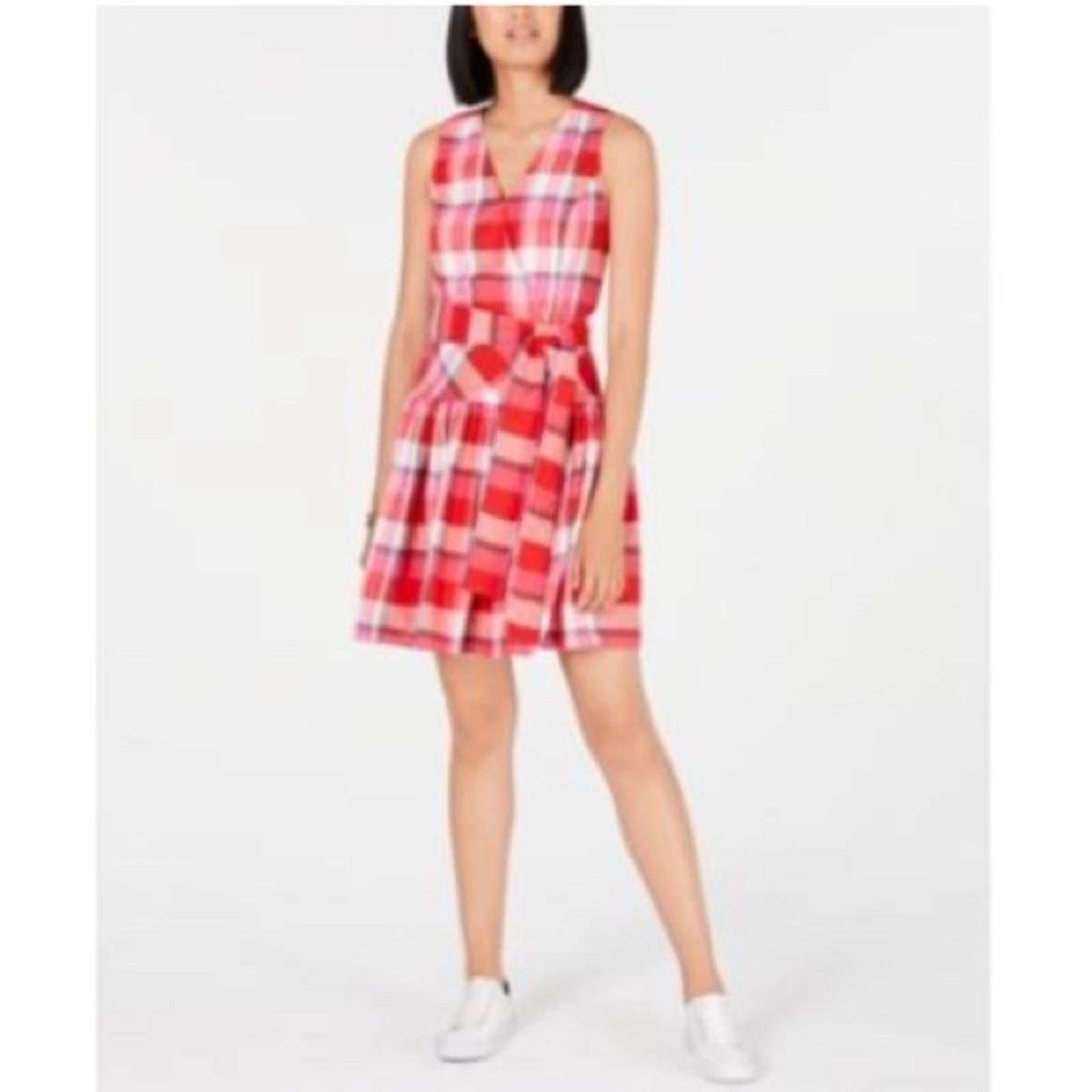 Tommy Hilfiger Majorca Casual Sleeveless Plaid Dress w/Tie, NWT, Size 16